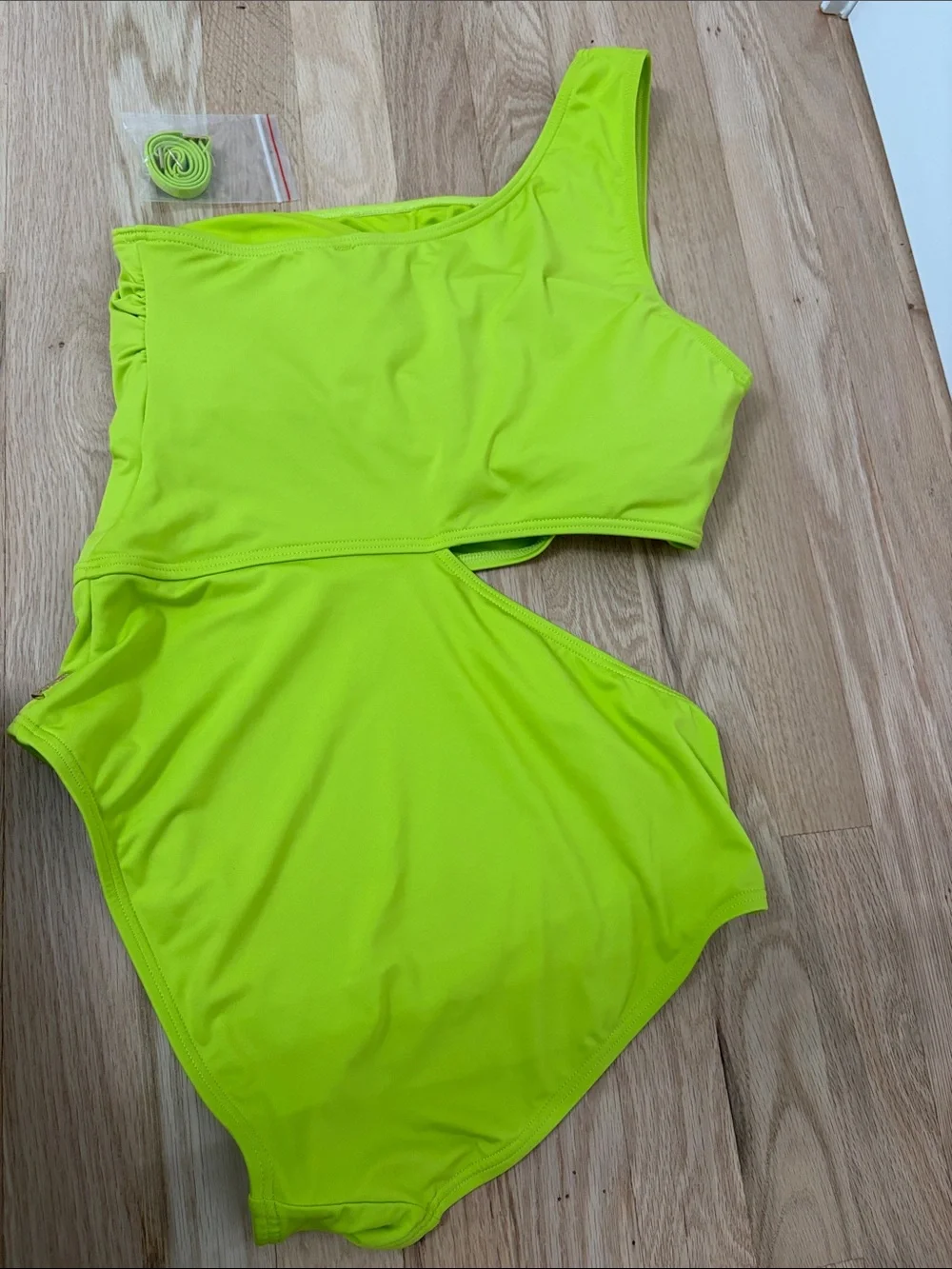 Michael Kors Neon Lime One-Shoulder Cutout One-Piece Swimsuit